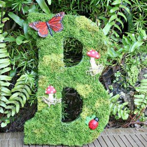 Wood Hanging Wall Letter "B" Moss Mushrooms Wall Decor Butterfly Ladybug Gift